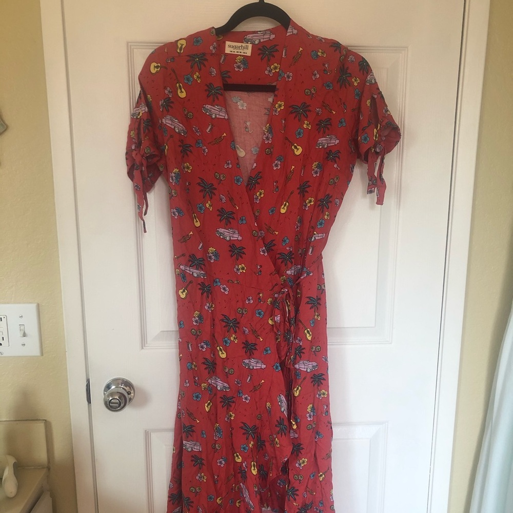 High-low, wrap, midi dress